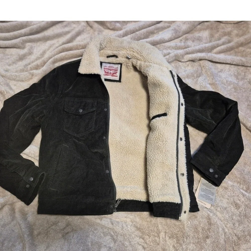 Levis Mens Corduroy Sherpa Lined Trucker Jacket Dark Olive LM5RC062 Size M NWT